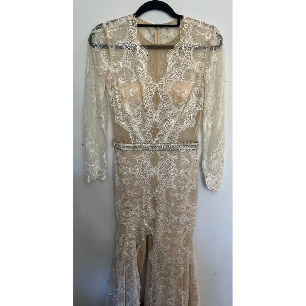 Angela & Alison vintage lace embellished Short Train Dress Sz 8 Romance Feminine